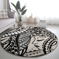 Polynesian Girl Tribal Tattoo Round Carpet Beige Vibe LT9 - Polynesian Pride