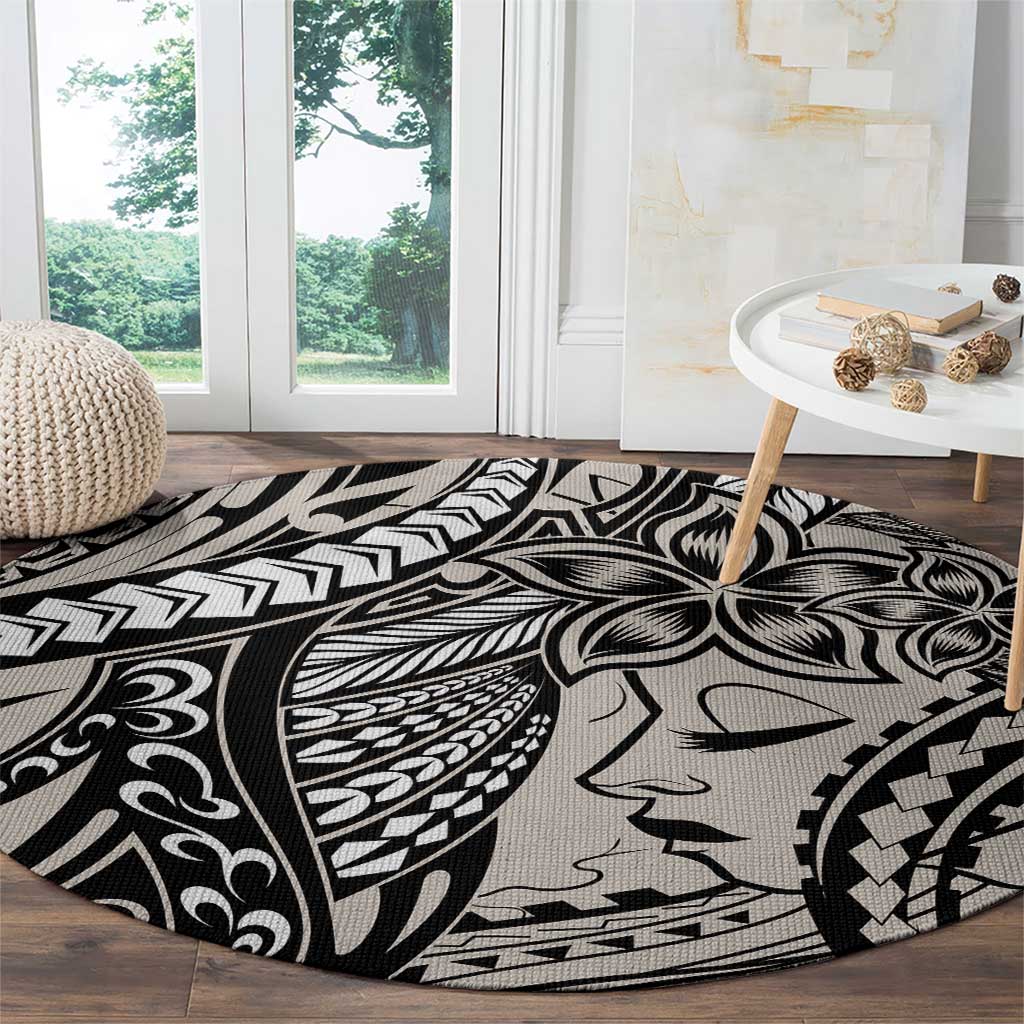 Polynesian Girl Tribal Tattoo Round Carpet Beige Vibe LT9 - Polynesian Pride