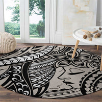 Polynesian Girl Tribal Tattoo Round Carpet Beige Vibe LT9 - Polynesian Pride