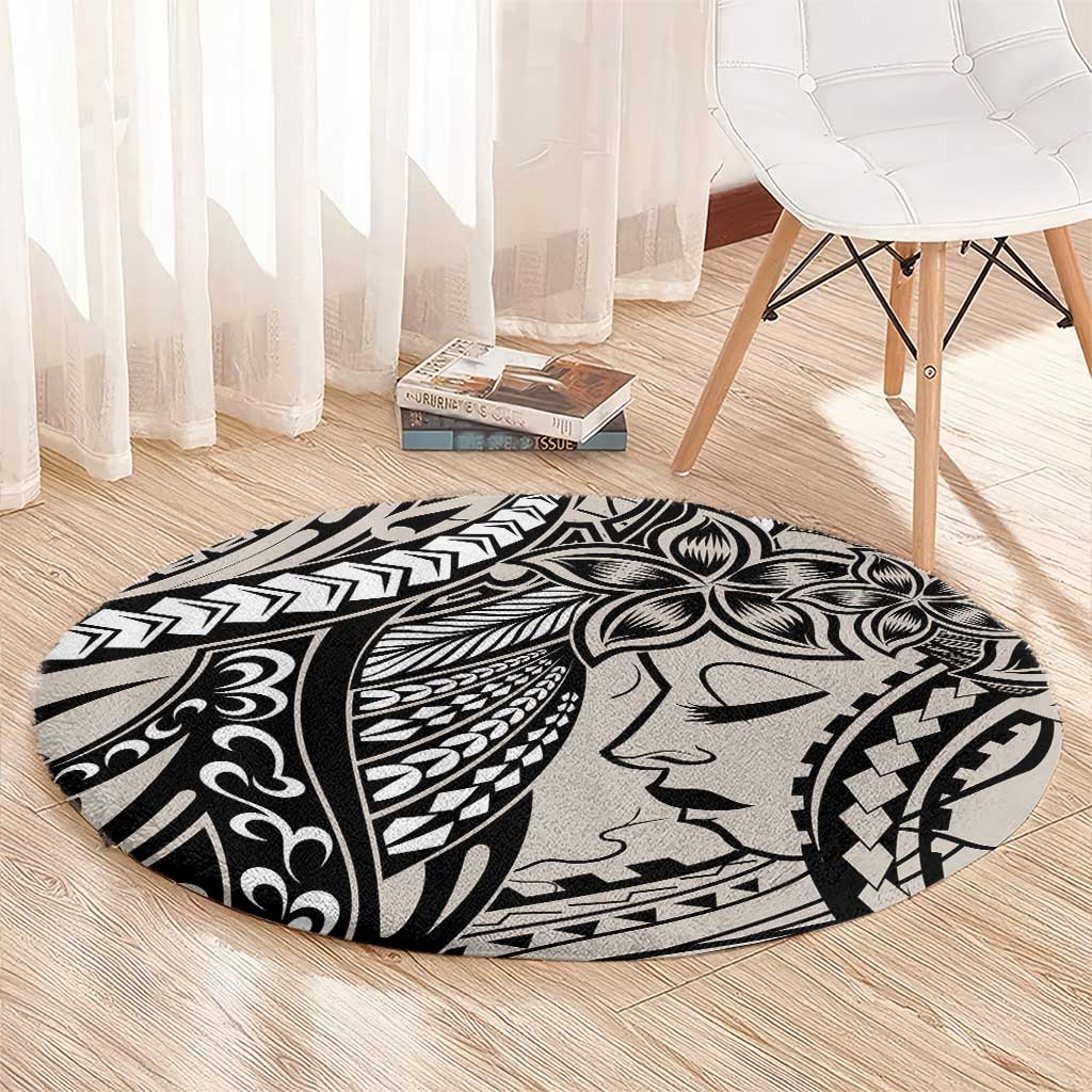 Polynesian Girl Tribal Tattoo Round Carpet Beige Vibe LT9 - Polynesian Pride