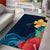 Polynesian Hibiscus Flower Waves Pattern Area Rug