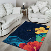 Polynesian Hibiscus Flower Waves Pattern Area Rug LT9 - Polynesian Pride