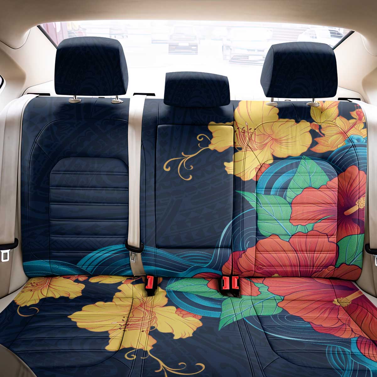 Polynesian Hibiscus Flower Waves Pattern Back Car Seat Cover LT9 - Polynesian Pride