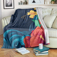Polynesian Hibiscus Flower Waves Pattern Blanket LT9 Dark Blue - Polynesian Pride
