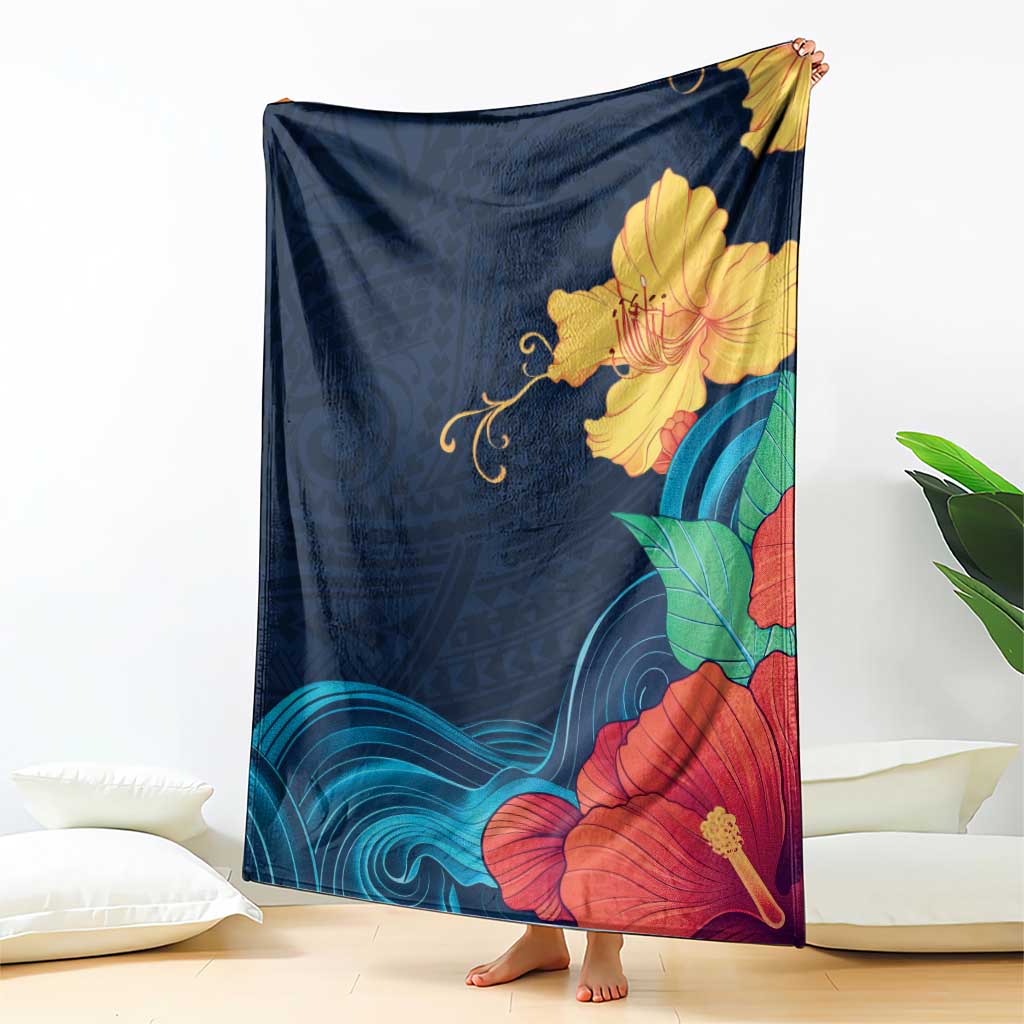 Polynesian Hibiscus Flower Waves Pattern Blanket LT9 - Polynesian Pride