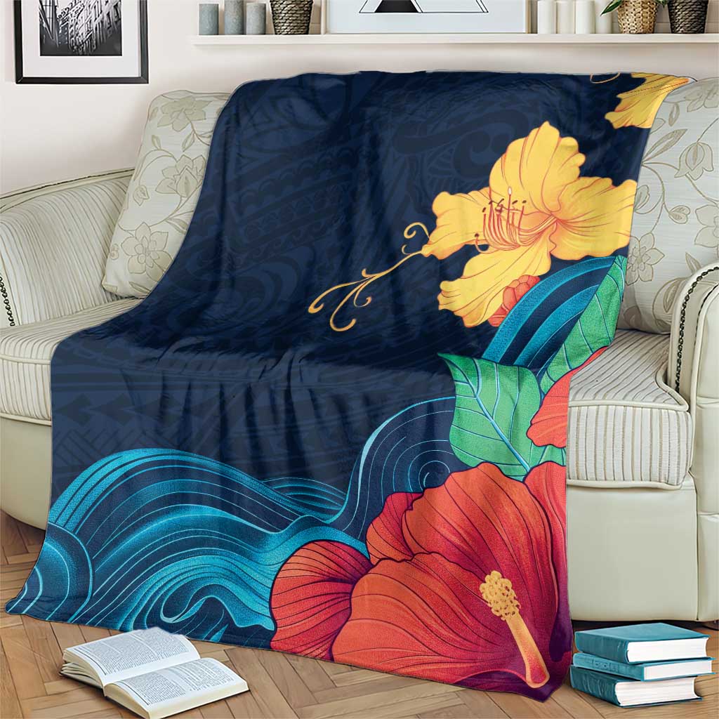 Polynesian Hibiscus Flower Waves Pattern Blanket LT9 - Polynesian Pride