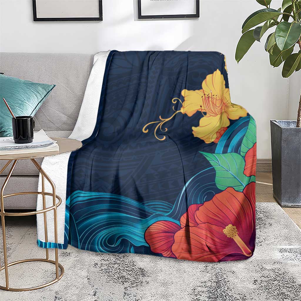 Polynesian Hibiscus Flower Waves Pattern Blanket LT9 - Polynesian Pride