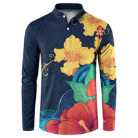 Polynesian Hibiscus Flower Waves Pattern Button Sweatshirt LT9 Dark Blue - Polynesian Pride