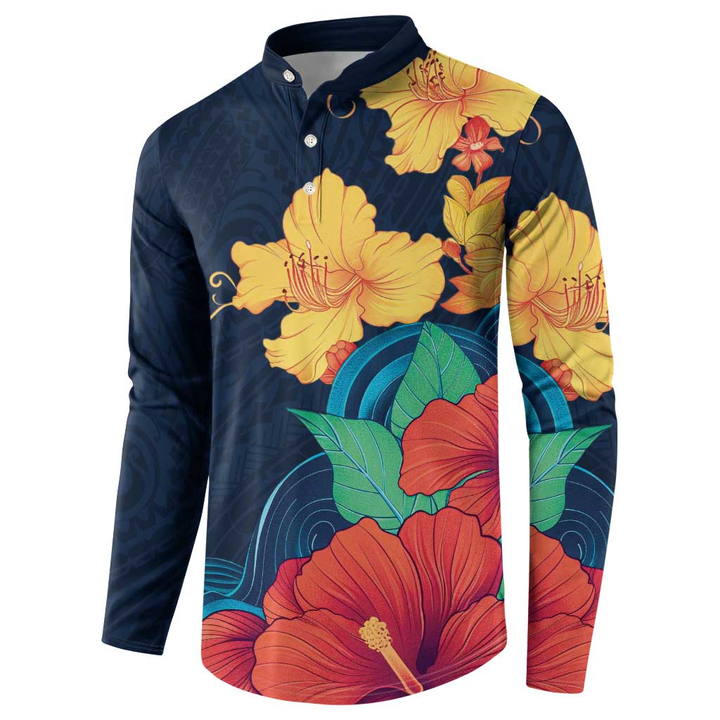 Polynesian Hibiscus Flower Waves Pattern Button Sweatshirt LT9 - Polynesian Pride