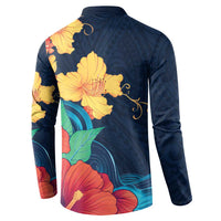 Polynesian Hibiscus Flower Waves Pattern Button Sweatshirt LT9 - Polynesian Pride