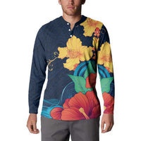 Polynesian Hibiscus Flower Waves Pattern Button Sweatshirt LT9 - Polynesian Pride