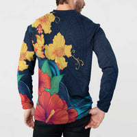 Polynesian Hibiscus Flower Waves Pattern Button Sweatshirt LT9 - Polynesian Pride