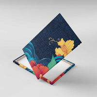Polynesian Hibiscus Flower Waves Pattern Canvas Wall Art LT9 With Frame Dark Blue - Polynesian Pride