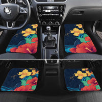 Polynesian Hibiscus Flower Waves Pattern Car Mats LT9 Set 4pcs Dark Blue - Polynesian Pride