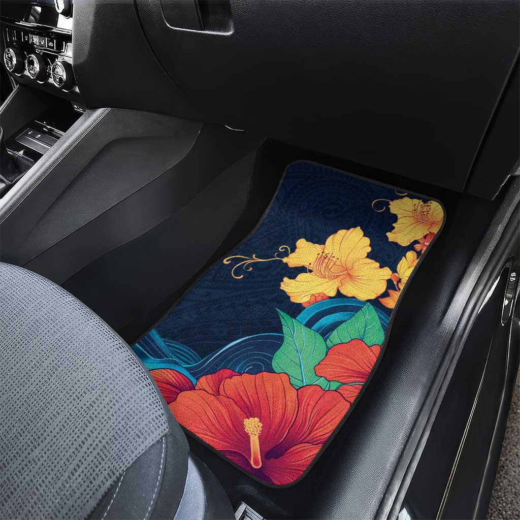 Polynesian Hibiscus Flower Waves Pattern Car Mats LT9 - Polynesian Pride