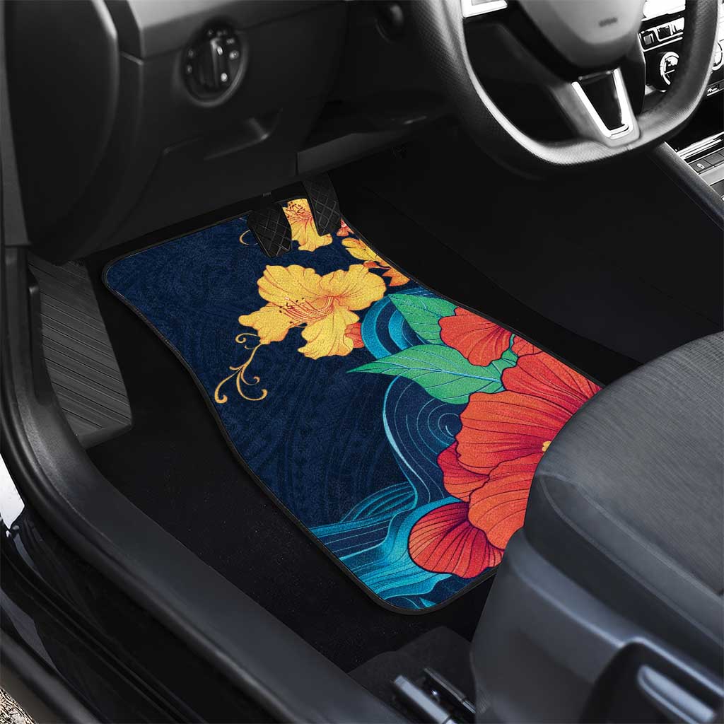 Polynesian Hibiscus Flower Waves Pattern Car Mats LT9 - Polynesian Pride