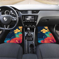 Polynesian Hibiscus Flower Waves Pattern Car Mats LT9 Set 2pcs - Front Dark Blue - Polynesian Pride