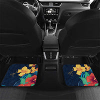 Polynesian Hibiscus Flower Waves Pattern Car Mats LT9 Set 2pcs - Back Dark Blue - Polynesian Pride