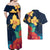 Polynesian Hibiscus Flower Waves Pattern Couples Matching Off Shoulder Maxi Dress and Hawaiian Shirt