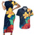 Polynesian Hibiscus Flower Waves Pattern Couples Matching Short Sleeve Bodycon Dress and Hawaiian Shirt