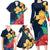 Polynesian Hibiscus Flower Waves Pattern Family Matching Long Sleeve Bodycon Dress and Hawaiian Shirt