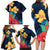 Polynesian Hibiscus Flower Waves Pattern Family Matching Long Sleeve Bodycon Dress and Hawaiian Shirt