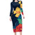 Polynesian Hibiscus Flower Waves Pattern Family Matching Long Sleeve Bodycon Dress and Hawaiian Shirt