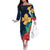 Polynesian Hibiscus Flower Waves Pattern Family Matching Off The Shoulder Long Sleeve Dress and Hawaiian Shirt