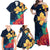 Polynesian Hibiscus Flower Waves Pattern Family Matching Off Shoulder Maxi Dress and Hawaiian Shirt