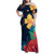 Polynesian Hibiscus Flower Waves Pattern Family Matching Off Shoulder Maxi Dress and Hawaiian Shirt