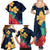 Polynesian Hibiscus Flower Waves Pattern Family Matching Summer Maxi Dress and Hawaiian Shirt