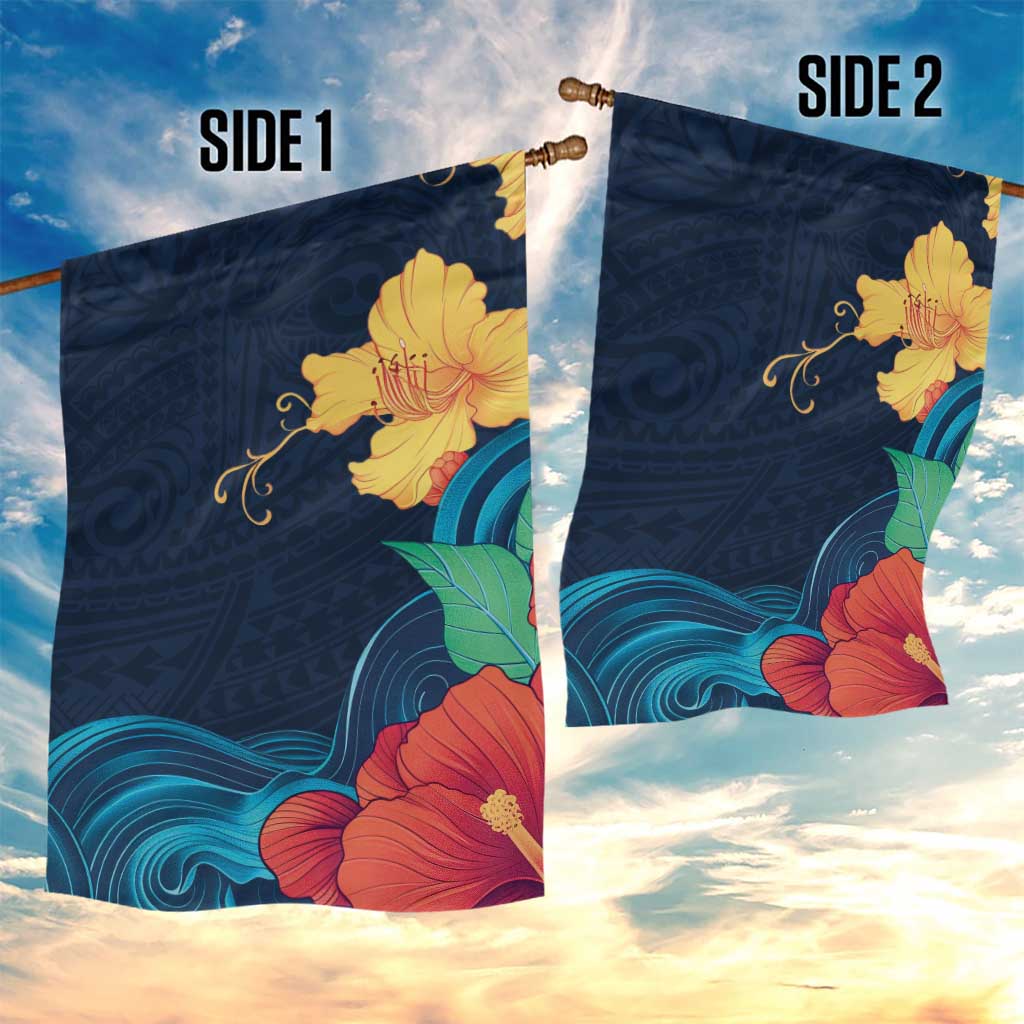 Polynesian Hibiscus Flower Waves Pattern Garden Flag LT9 - Polynesian Pride