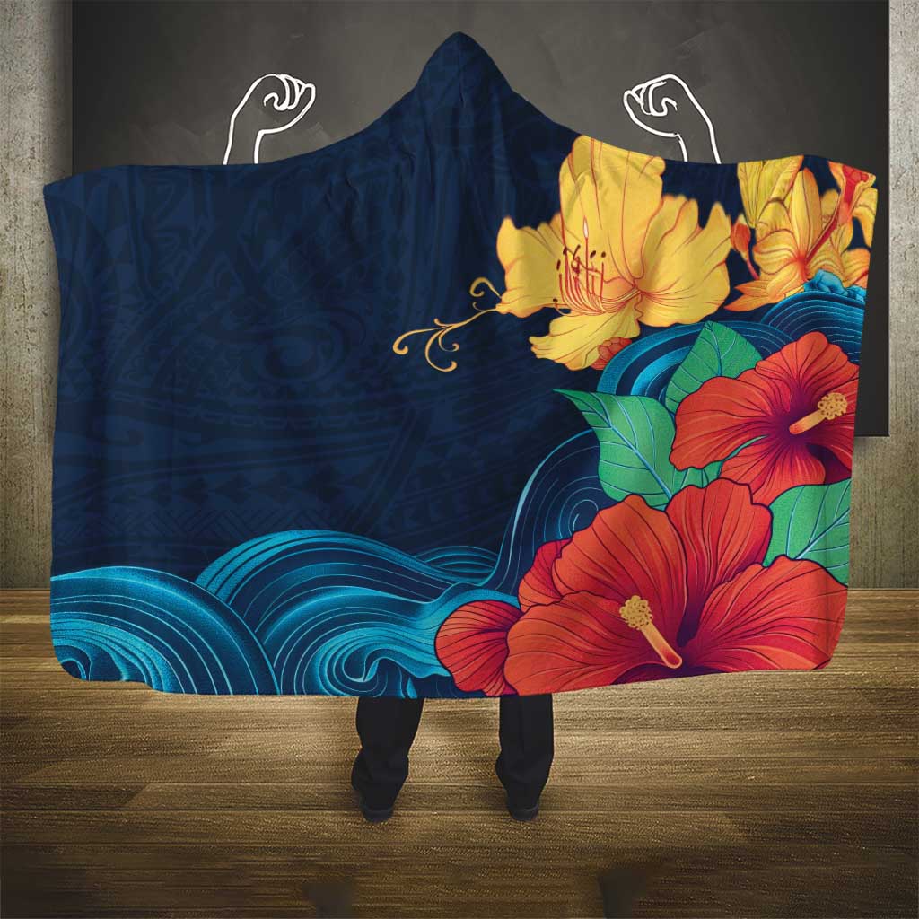 Polynesian Hibiscus Flower Waves Pattern Hooded Blanket LT9 - Polynesian Pride