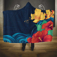 Polynesian Hibiscus Flower Waves Pattern Hooded Blanket LT9 - Polynesian Pride