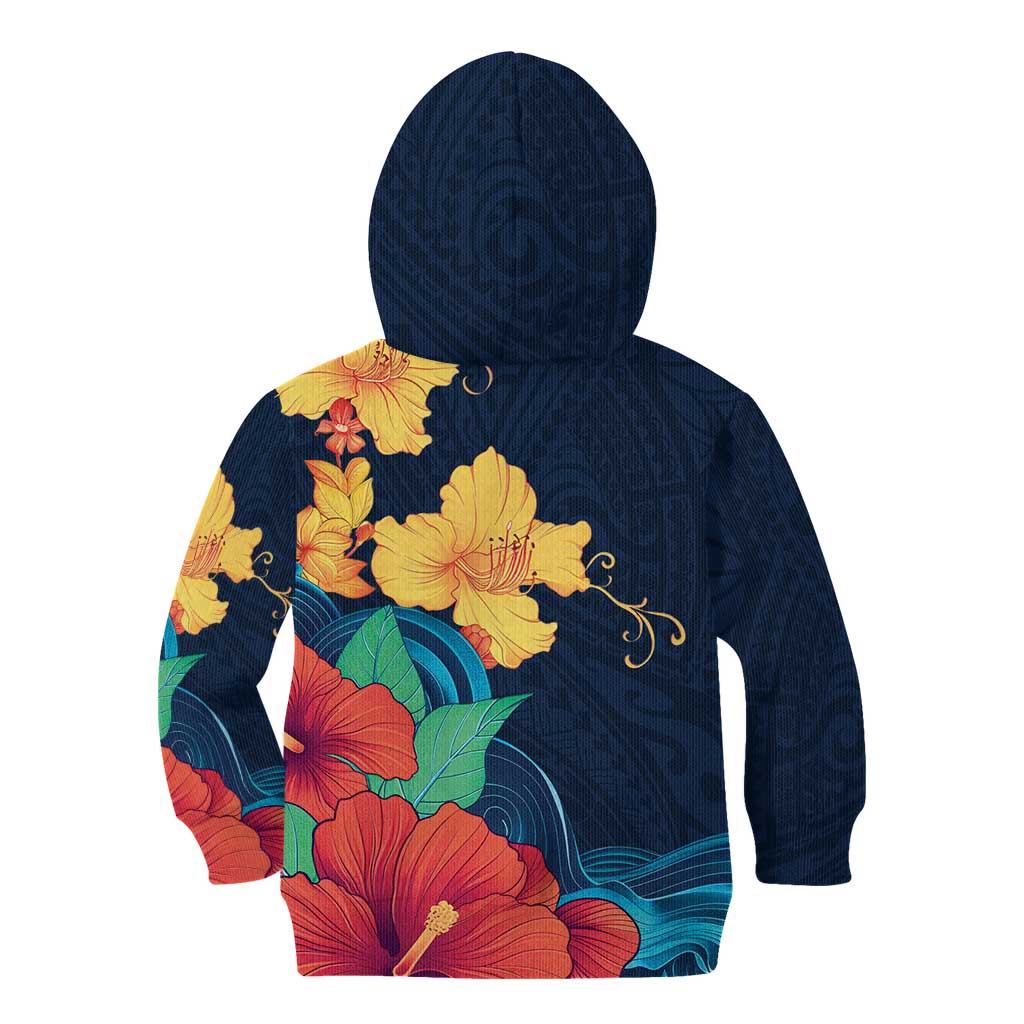 Polynesian Hibiscus Flower Waves Pattern Kid Hoodie LT9 - Polynesian Pride