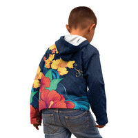 Polynesian Hibiscus Flower Waves Pattern Kid Hoodie LT9 - Polynesian Pride