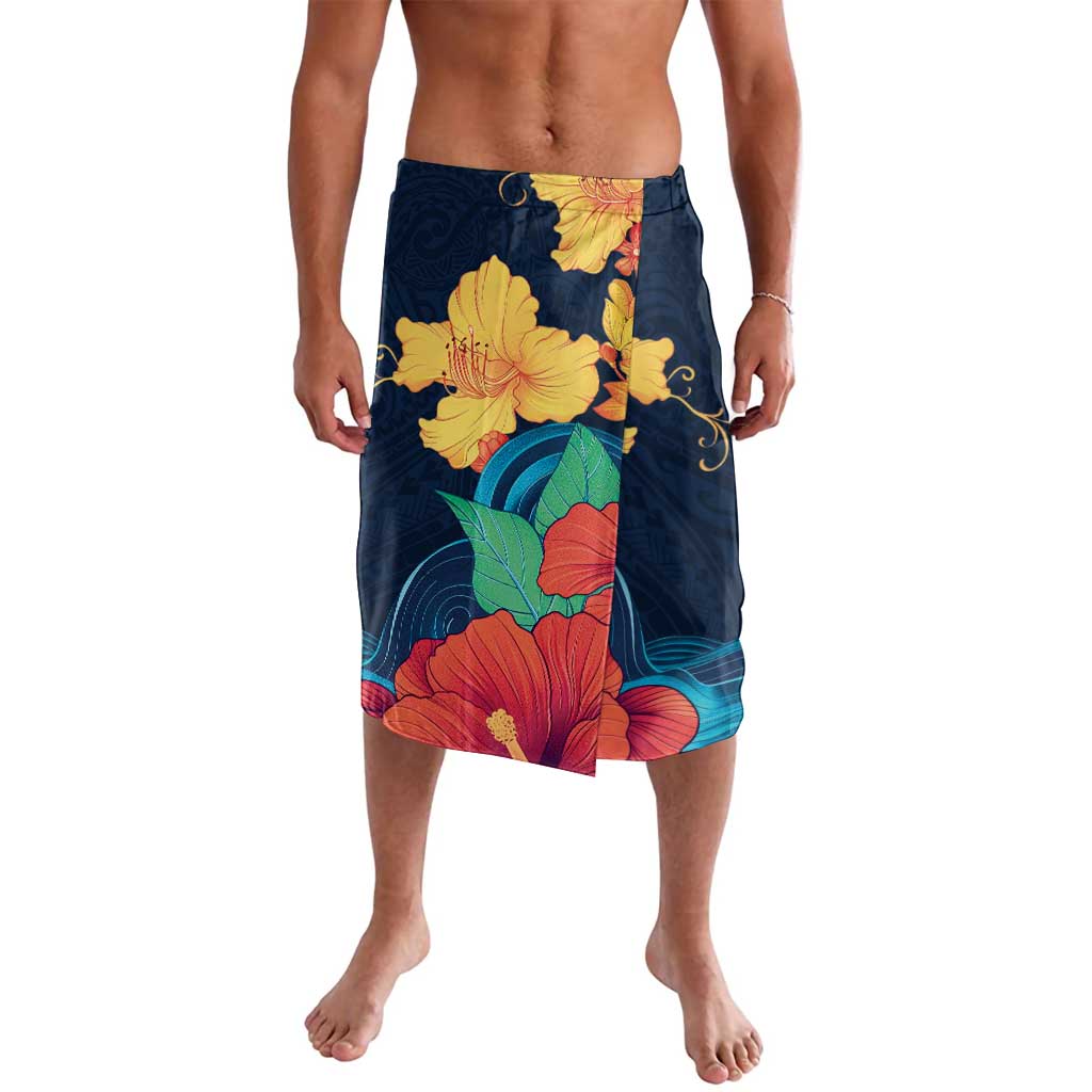 Polynesian Hibiscus Flower Waves Pattern Lavalava