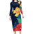 Polynesian Hibiscus Flower Waves Pattern Long Sleeve Bodycon Dress