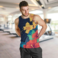 Polynesian Hibiscus Flower Waves Pattern Men Tank Top LT9 Dark Blue - Polynesian Pride