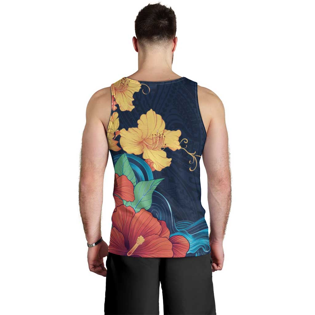 Polynesian Hibiscus Flower Waves Pattern Men Tank Top LT9 - Polynesian Pride