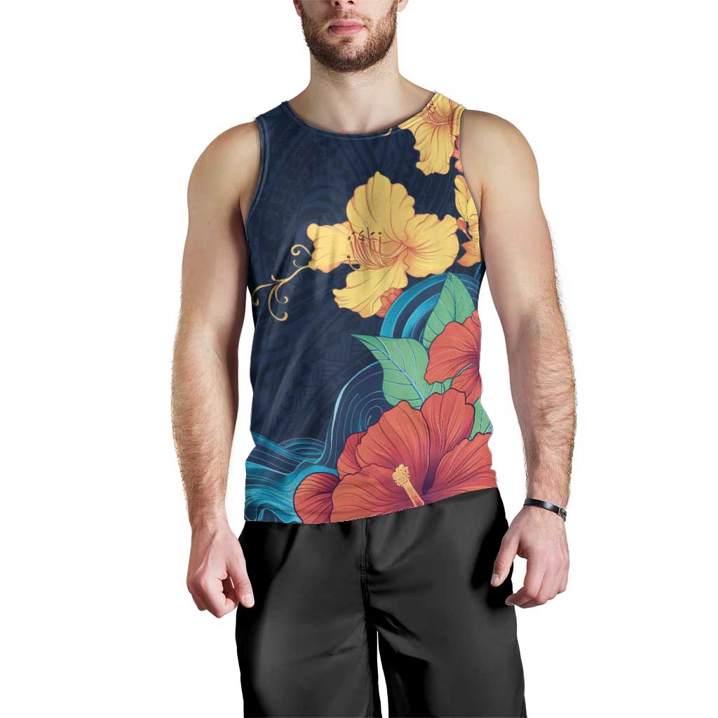 Polynesian Hibiscus Flower Waves Pattern Men Tank Top LT9 - Polynesian Pride