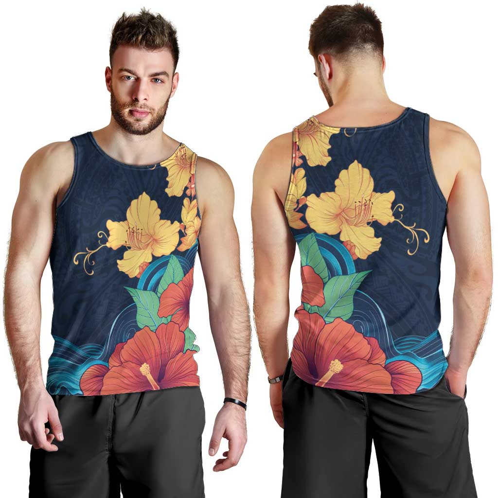 Polynesian Hibiscus Flower Waves Pattern Men Tank Top LT9 - Polynesian Pride