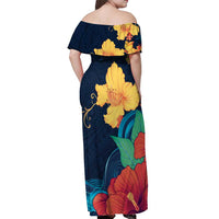 Polynesian Hibiscus Flower Waves Pattern Off Shoulder Maxi Dress LT9 - Polynesian Pride