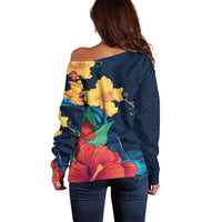 Polynesian Hibiscus Flower Waves Pattern Off Shoulder Sweater LT9 - Polynesian Pride