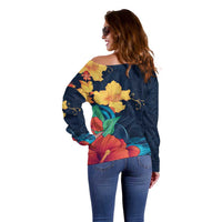 Polynesian Hibiscus Flower Waves Pattern Off Shoulder Sweater LT9 - Polynesian Pride