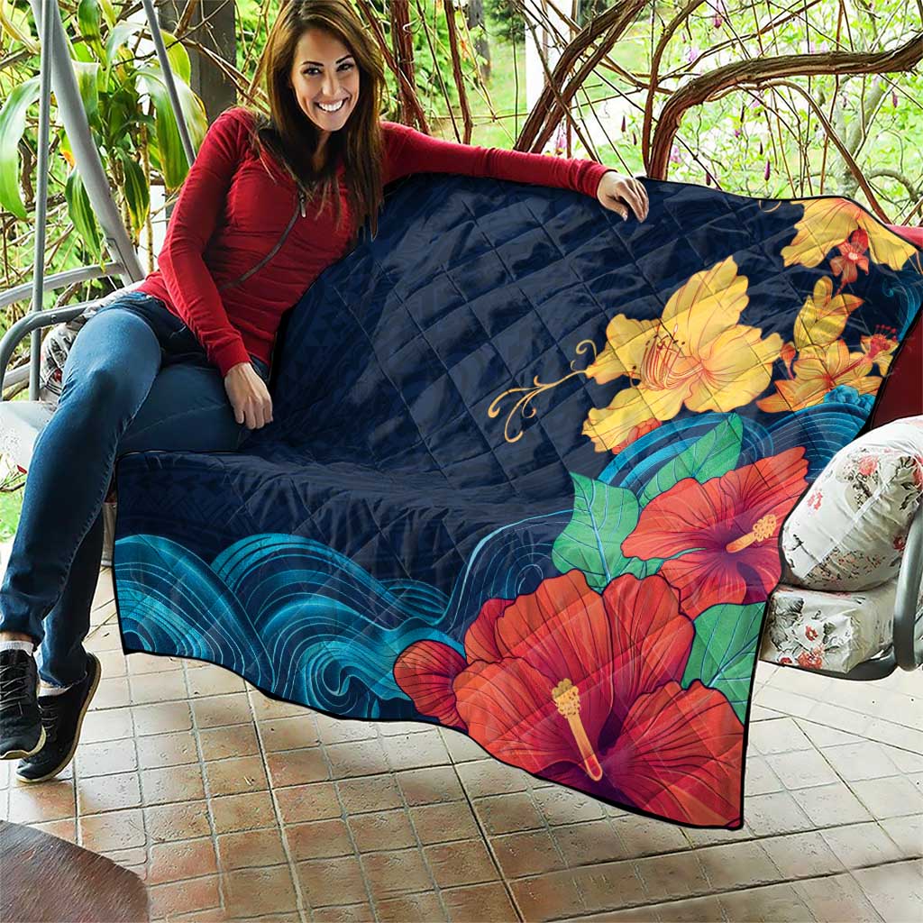 Polynesian Hibiscus Flower Waves Pattern Quilt LT9 - Polynesian Pride