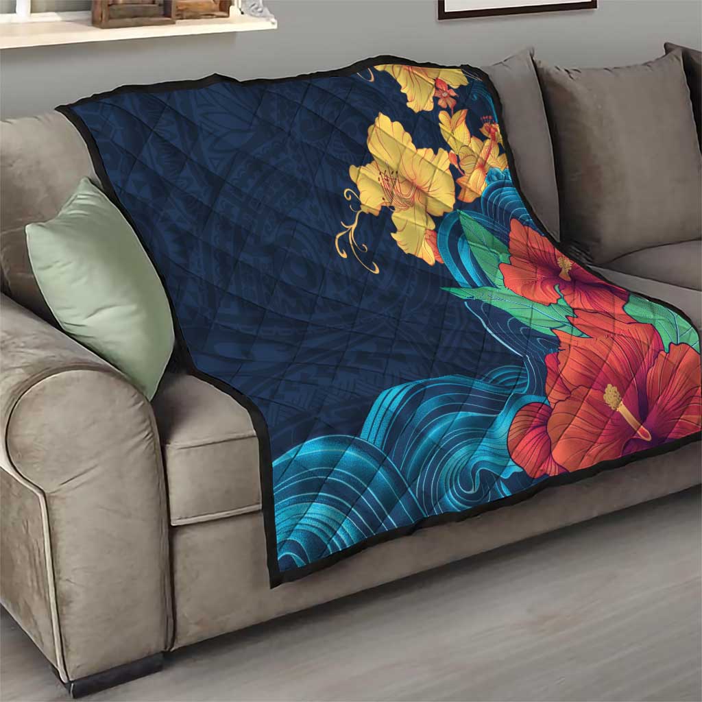 Polynesian Hibiscus Flower Waves Pattern Quilt LT9 - Polynesian Pride