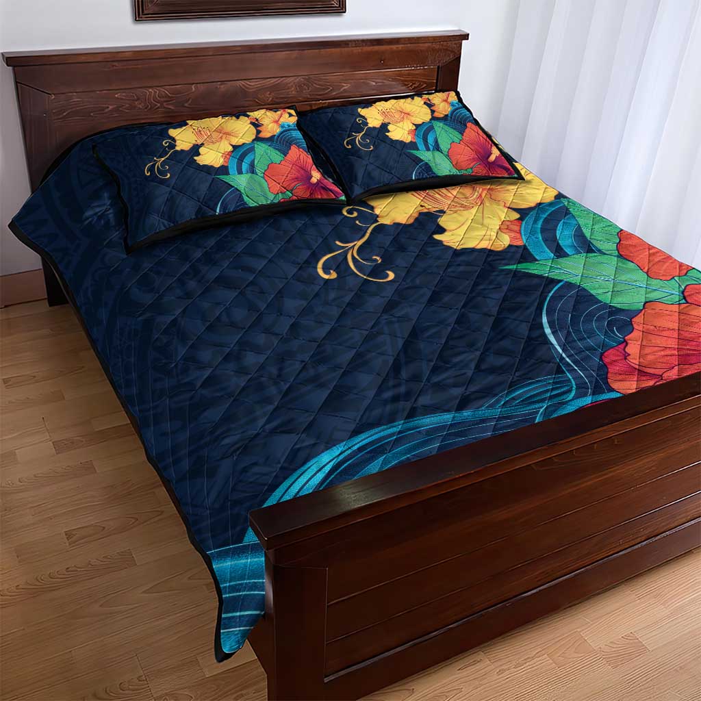 Polynesian Hibiscus Flower Waves Pattern Quilt Bed Set LT9 - Polynesian Pride