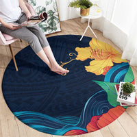Polynesian Hibiscus Flower Waves Pattern Round Carpet LT9 - Polynesian Pride