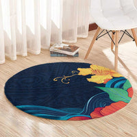Polynesian Hibiscus Flower Waves Pattern Round Carpet LT9 - Polynesian Pride
